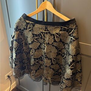 Eva Franco Black and Gold Floral A-Line Skirt